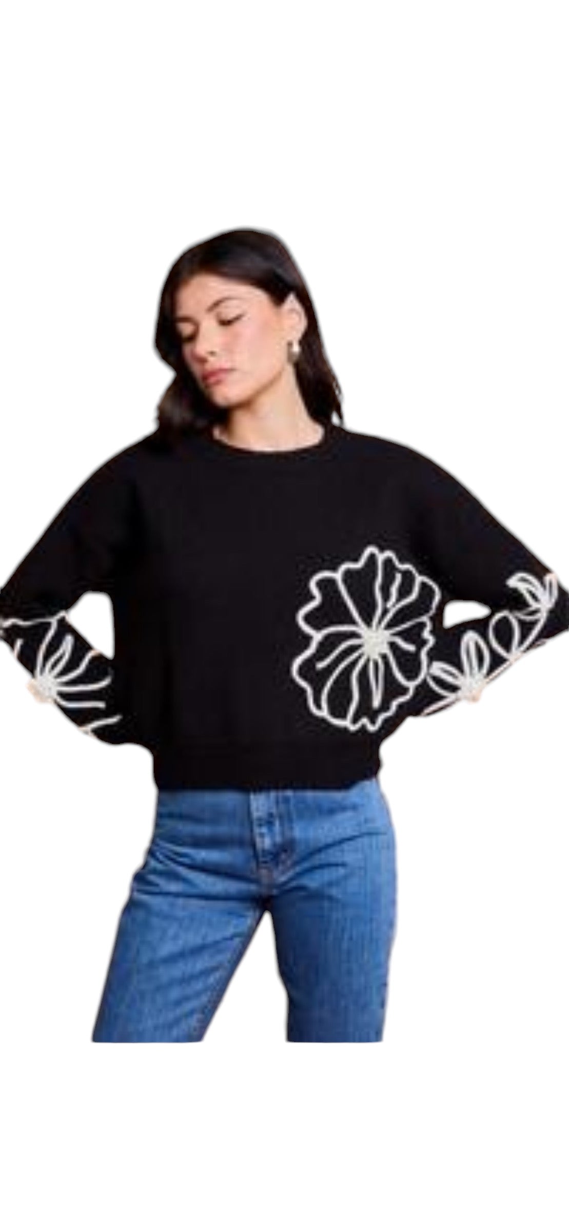 Black Sweater With Floral Embroidery