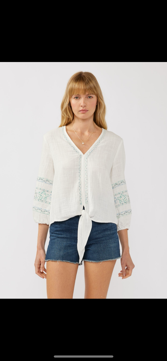 White Blouse with Turquoise Detailing