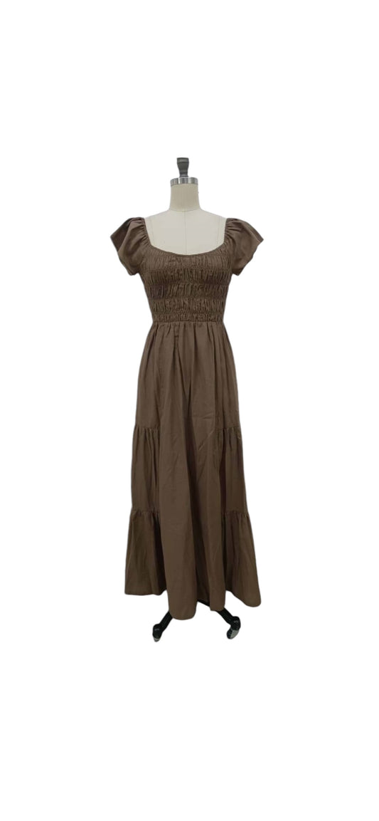 Brown Ruffled Sleeved Midi Dress