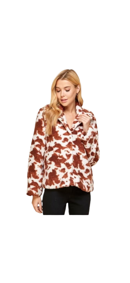 Faux Cowhide Fuzzy Jacket