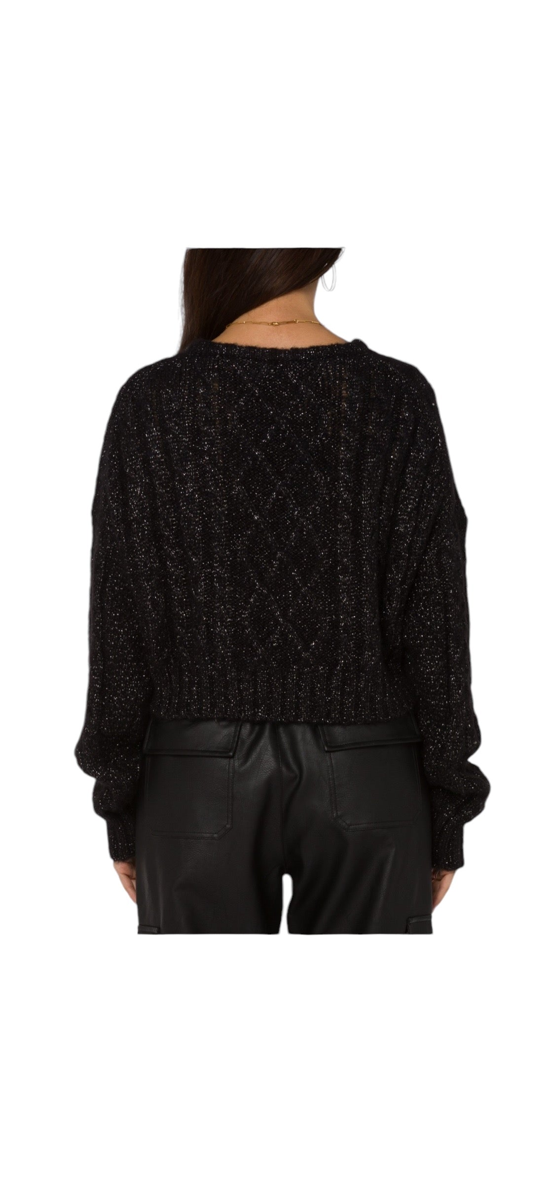 Cropped Black Sparkle Knit Sweater