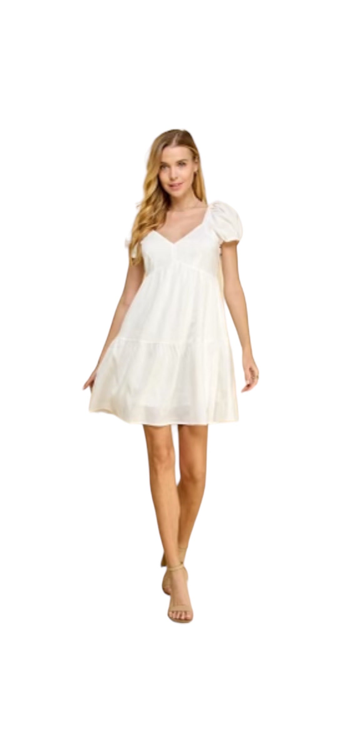 White Puff Sleeve Babydoll Dress