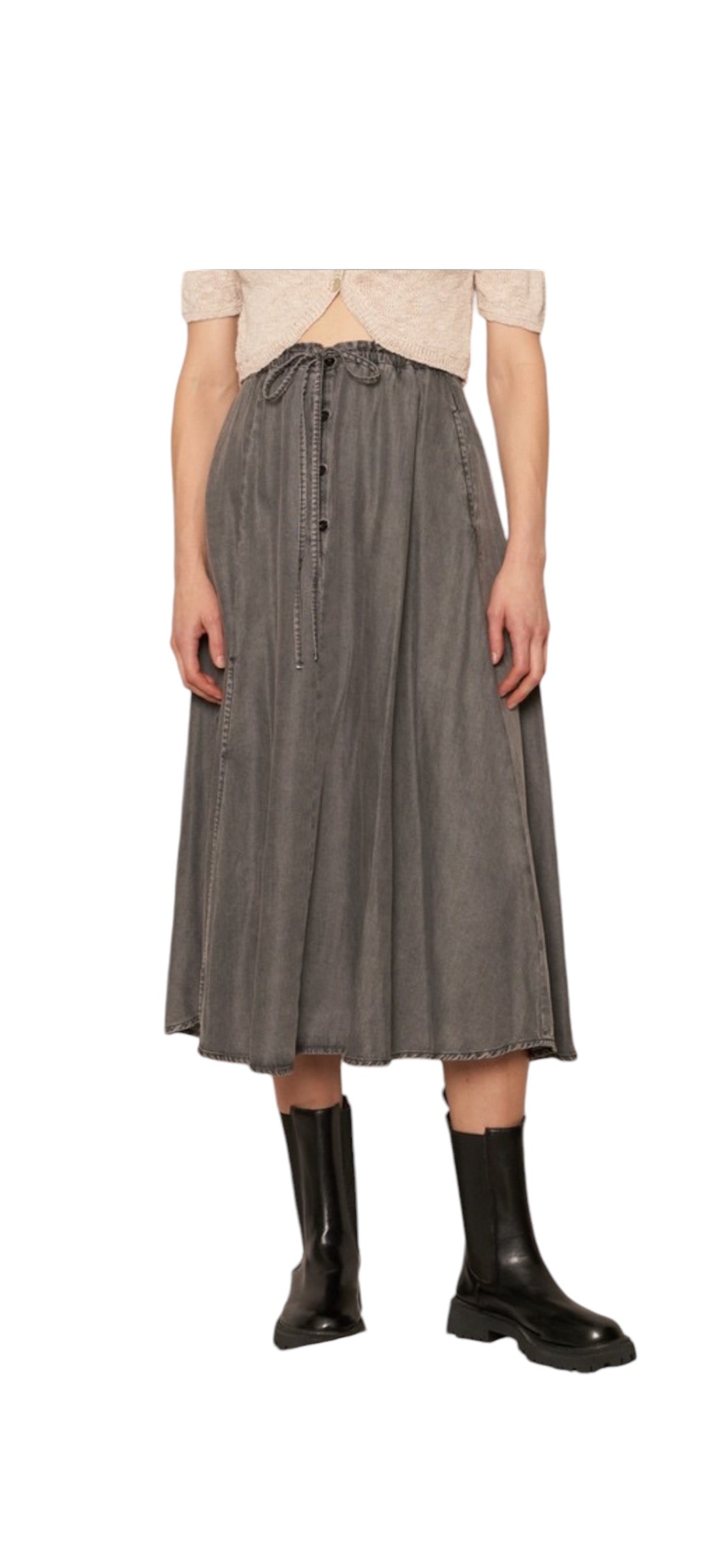 Gray Denim Midi Skirt