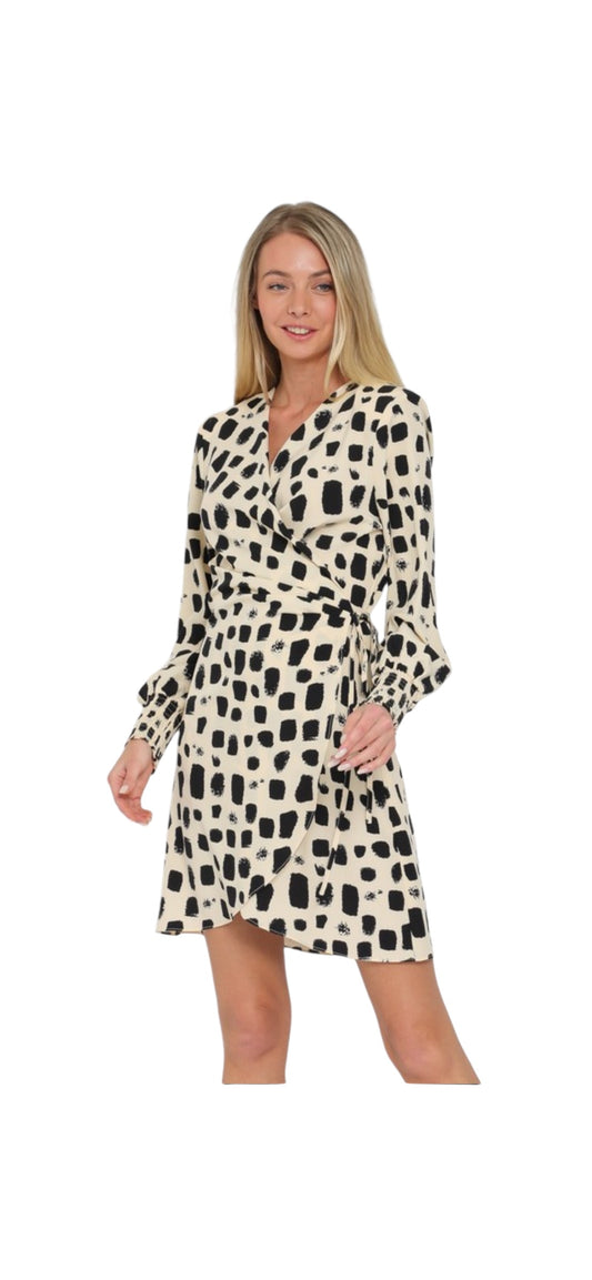 Printed Wrap Dress With Shoulder Pads