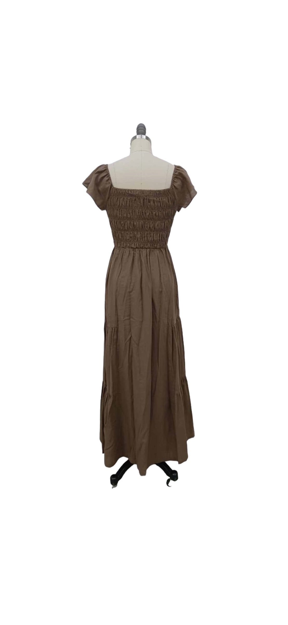 Brown Ruffled Sleeved Midi Dress