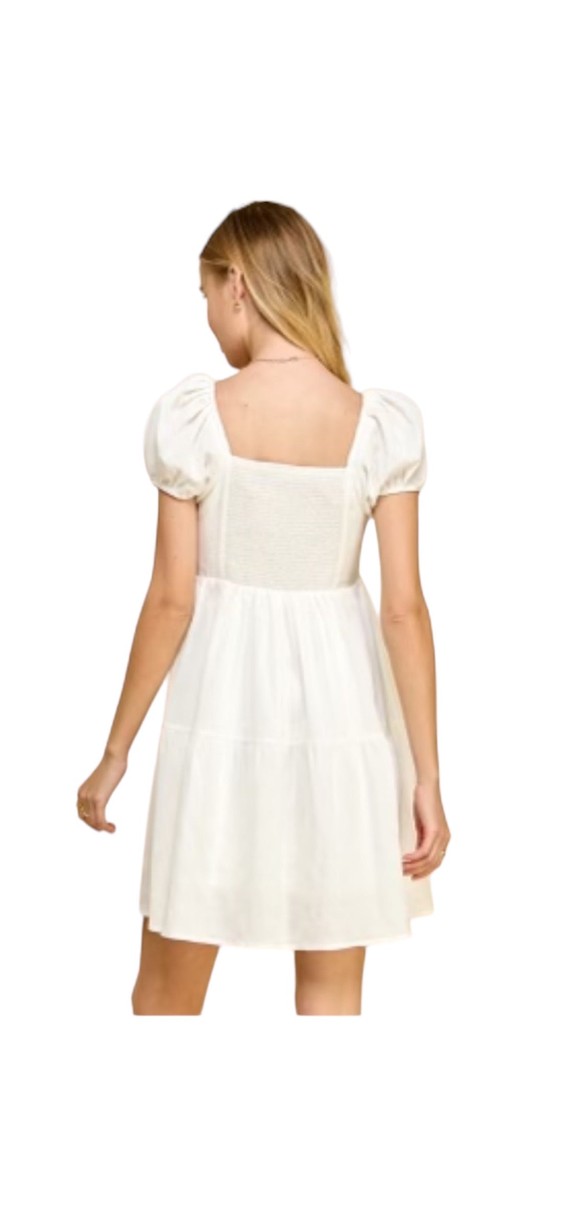 White Puff Sleeve Babydoll Dress