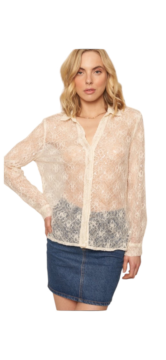 Cream Blouse with Floral Detailing