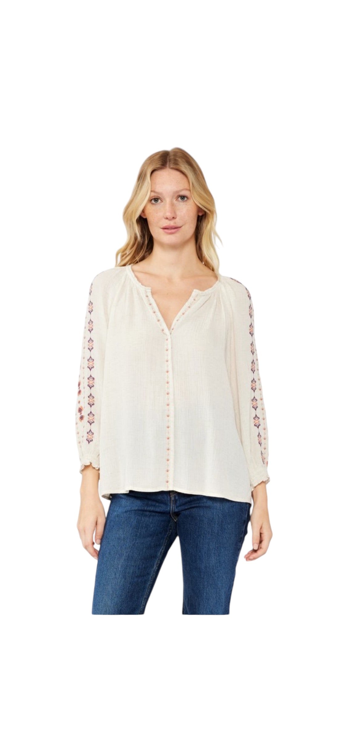 Beige Flowy Blouse with Natural Detailing