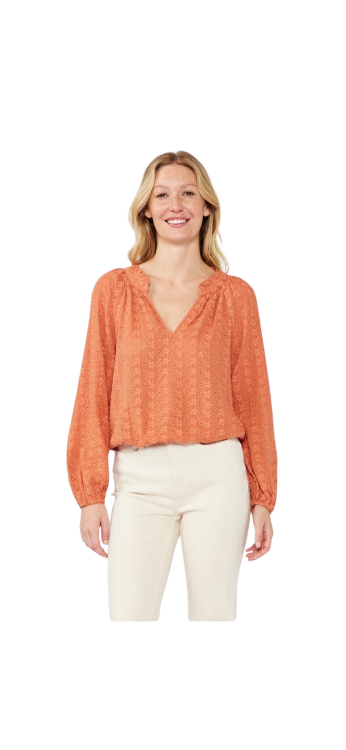 Embroidered Orange Flower Blouse