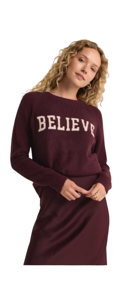 Maroon “Believe” Sweater