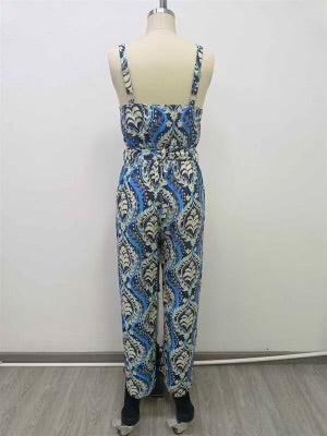 Blue Patterned Jumpsuit