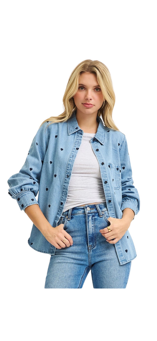 Lightweight Denim Jacket with Hearts