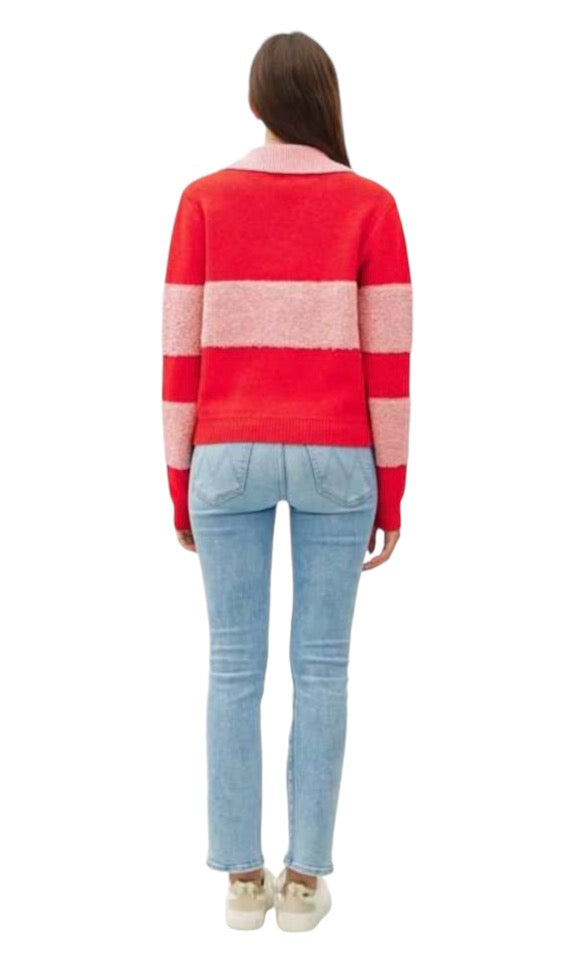 Red and Pink Collard Sweater