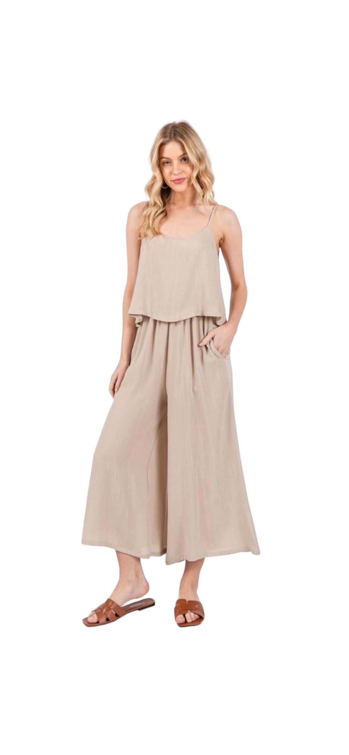 Beige Linen Jumpsuit