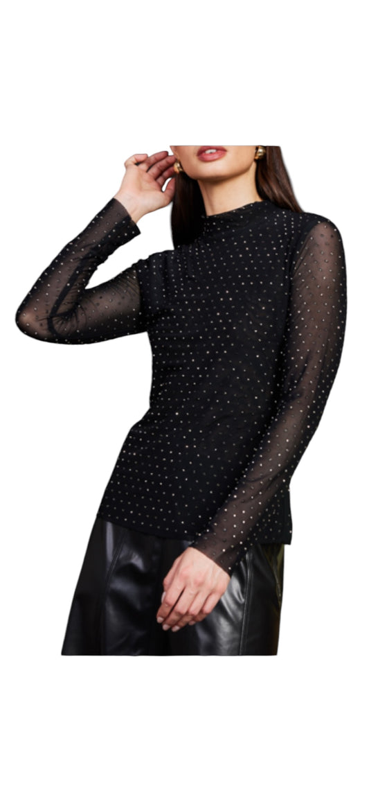 Sequin Mock Neck Blouse