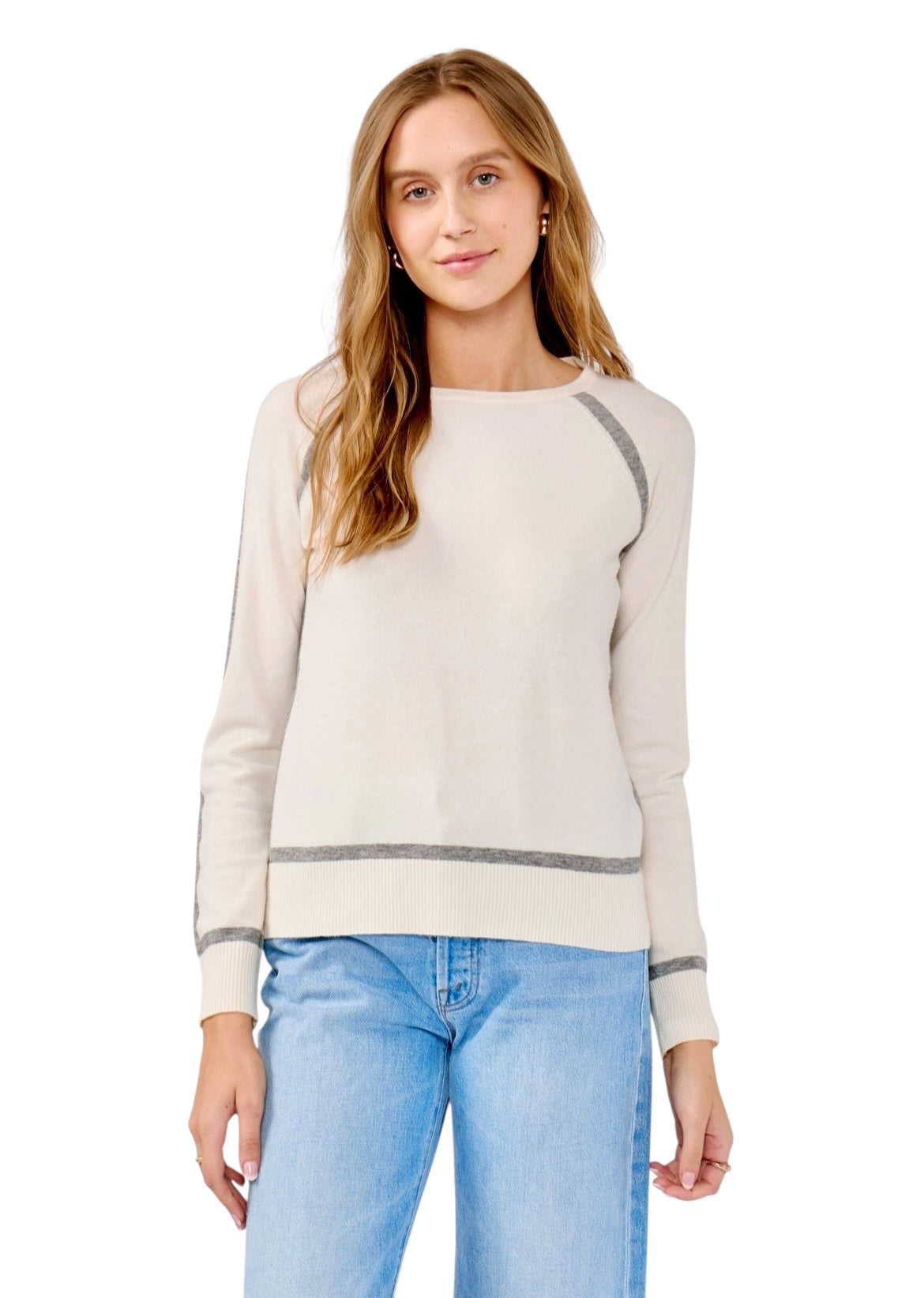 Cream Sweater with Gray Detailing