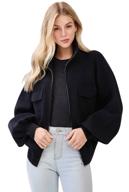 Black Zip Up Pocket Jacket