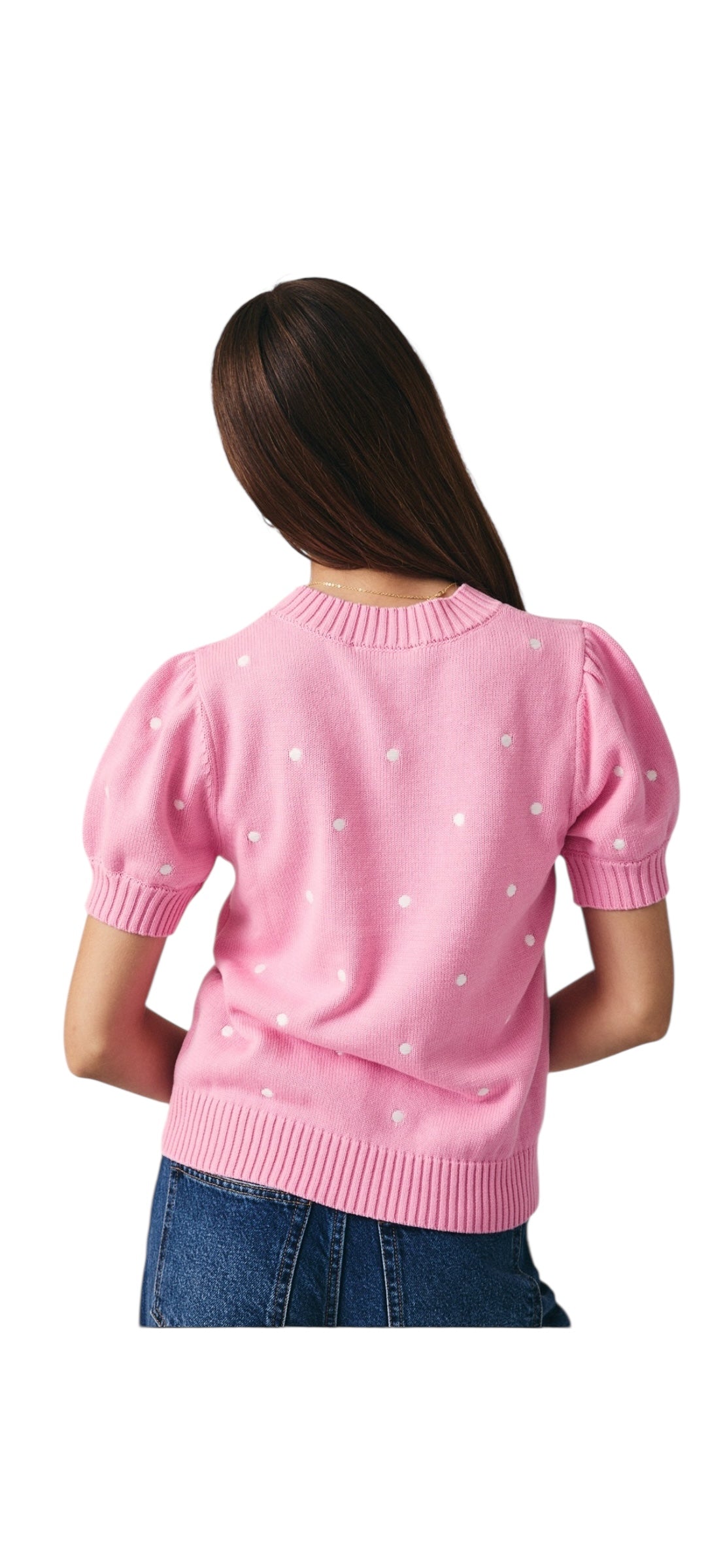 Pink Short Sleeved Polka Dotted Sweater