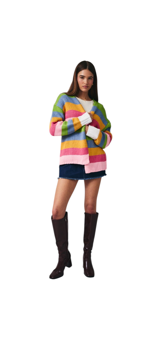 Multi Colored Stripped Oversized Cardigan